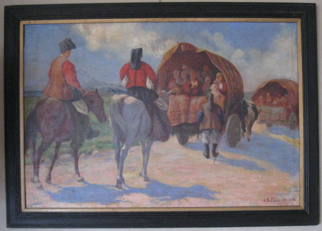 Verso gonare, figure maschili e femminili a cavallo e su carri (dipinto)