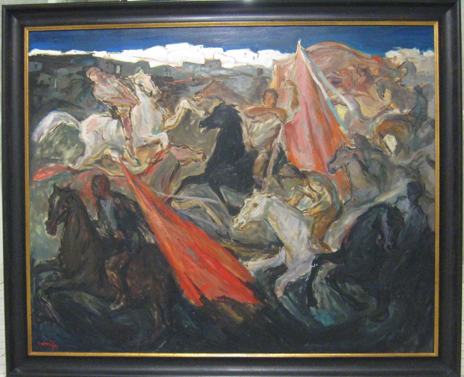 Cavalcata di Sedilo, festa popolare (dipinto) di Corriga Antonio (sec. XX)