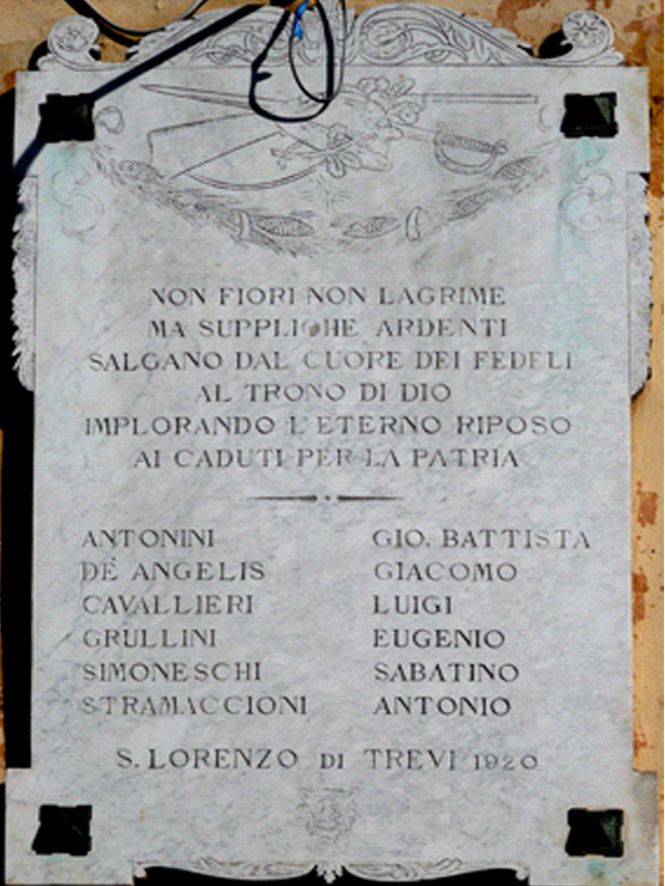 Lapide commemorativa ai caduti - ambito Italia centrale (primo quarto sec. XX)