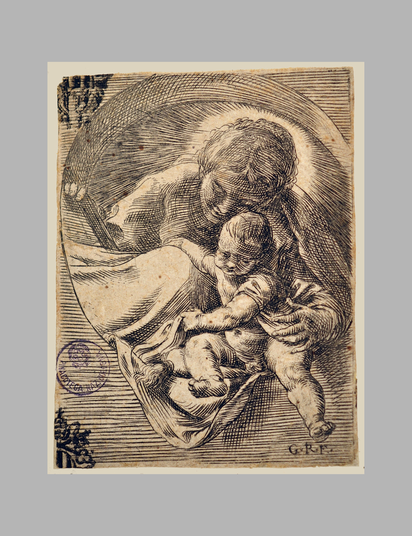 Madonna con Bambino (stampa smarginata) di Reni Guido (scuola), Carracci Annibale (prima metà sec. XVII)