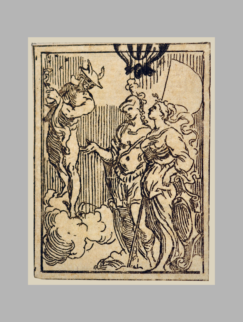 Mercurio mostra alla Pittura e alla città di Bologna la costellazione del Carro, Mercurio (stampa smarginata) di Reni Guido, Bonelli Aurelio (sec. XVII)