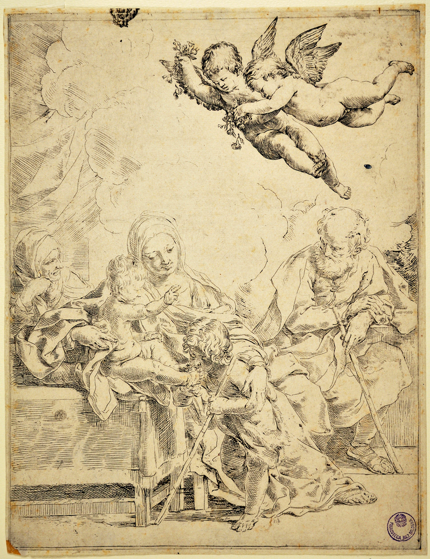 Sacra Famiglia con San Giovannino e Sant'Elisabetta (stampa) di Reni Guido (attribuito) (prima metà sec. XVII)