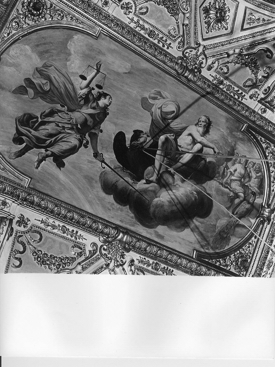 Giove invia Astrea sulla terra, Giove invia Astrea sulla terra (decorazione pittorica, opera isolata) di Carlone Giovanni Battista (attribuito) (metà sec. XVII)