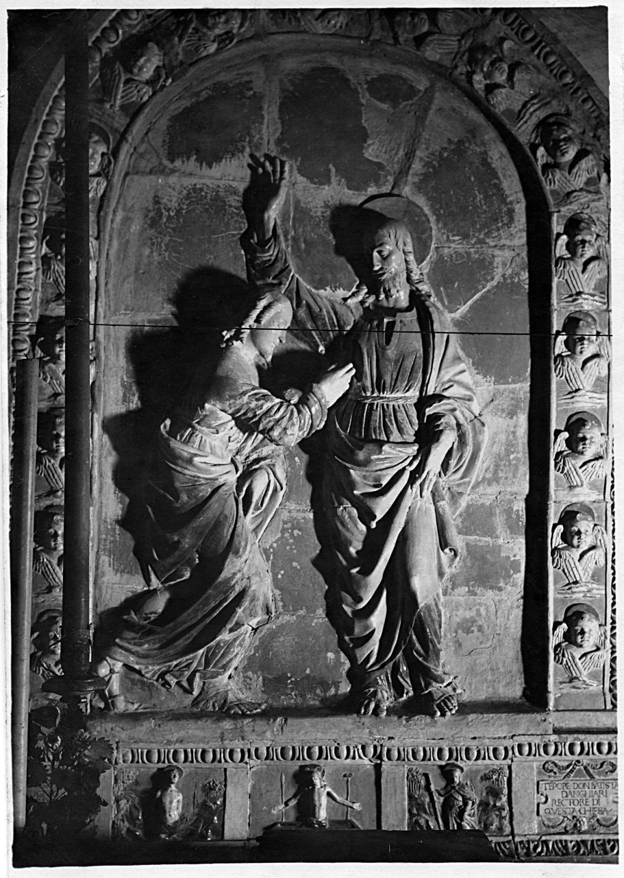 Arezzo - Badia Tedalda - Montebotolino - Chiesa di San Tommaso -Pala d'altare in Terracotta invetriata - L'incredulità di San Tommaso (negativo) di Della Robbia Andrea (scuola), Gabinetto fotografico del Polo Museale Fiorentino (laboratorio) (primo quarto XX)