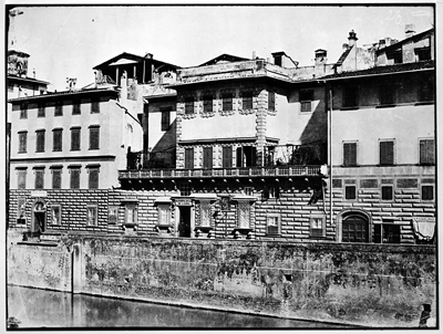 Firenze - Veduta di Palazzo Acciaioli dalla terrazza centrale del Ponte Vecchio (negativo) di John Brampton Philpot (metà XIX)