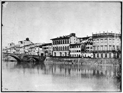 Firenze - Il ponte alla Carraia e il lungarno Corsini (negativo) di John Brampton Philpot (metà XIX)
