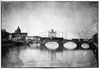 Firenze - Veduta frontale del Ponte alla Carraia da Ponte Vecchio (negativo) di John Brampton Philpot (metà XIX)