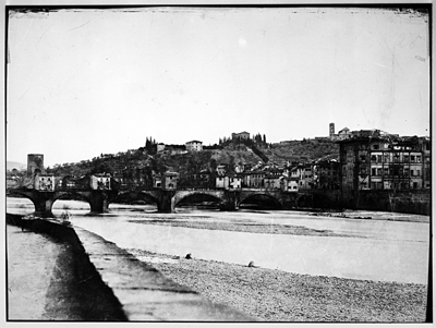 Firenze - Veduta del ponte alle Grazie dal lungarno degli Archibusieri (negativo) di John Brampton Philpot (metà XIX)