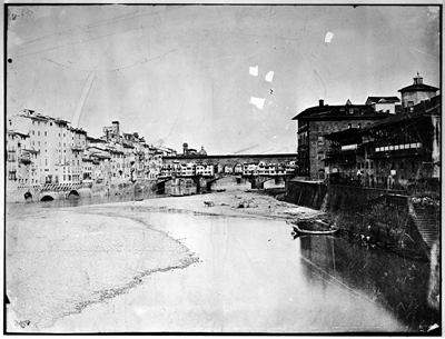 Firenze - Veduta del ponte Vecchioe del tiratoio alle Grazie (negativo) di John Brampton Philpot (metà XIX)