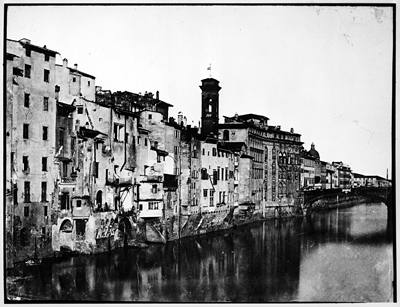 Firenze - Veduta della case di borgo San Jacopo da Ponte Vecchio (negativo) di John Brampton Philpot (metà XIX)
