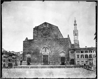Firenze - Veduta della facciata di Santa Croce (negativo) di John Brampton Philpot (metà XIX)