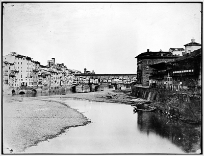 Firenze - Veduta del ponte Vecchioe del tiratoio alle Grazie (negativo) di John Brampton Philpot (metà XIX)