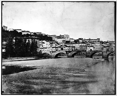 Firenze - Veduta di ponte alle grazie con sullo sfondo la collina di forte Belvedere (negativo) di John Brampton Philpot (metà XIX)
