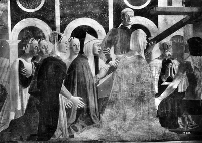 Arezzo - Chiesa di San Francesco - Affreschi cappella Bacci - Fascia mediana sinistra - Verificazione della Santa Croce (negativo) di Piero della Francesca, Perazzo N (primo quarto XX)