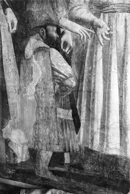 Arezzo - Chiesa di San Francesco - Affreschi Cappella Bacci - Fascia mediana sinistra -Ritrovamento della Vera Croce (negativo) di Piero della Francesca, Perazzo N (primo quarto XX)