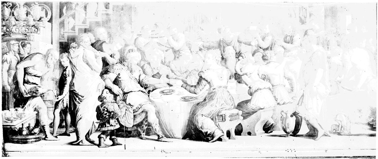 Arezzo- Accademia Petrarca- Affresco -Scena di banchetto (negativo) di Vasari Giorgio, Gabinetto fotografico del Polo Museale Fiorentino (laboratorio) (inizio XX)