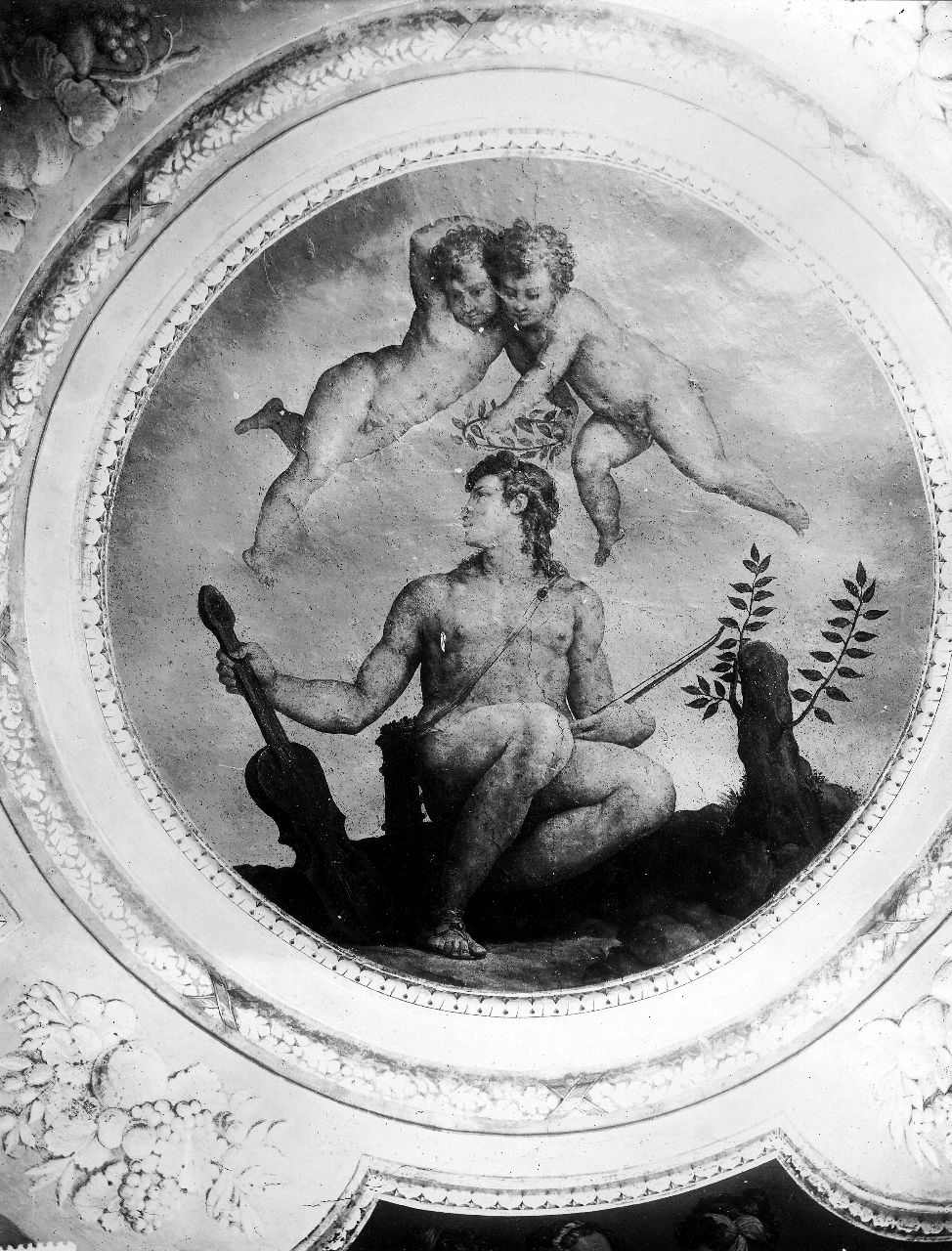 Arezzo - Casa del Vasari - soffitto affrescato nel salotto dell'Orfeo: Apollo (negativo) di Vasari Giorgio, Gabinetto fotografico del Polo Museale Fiorentino (laboratorio) (inizio XX)
