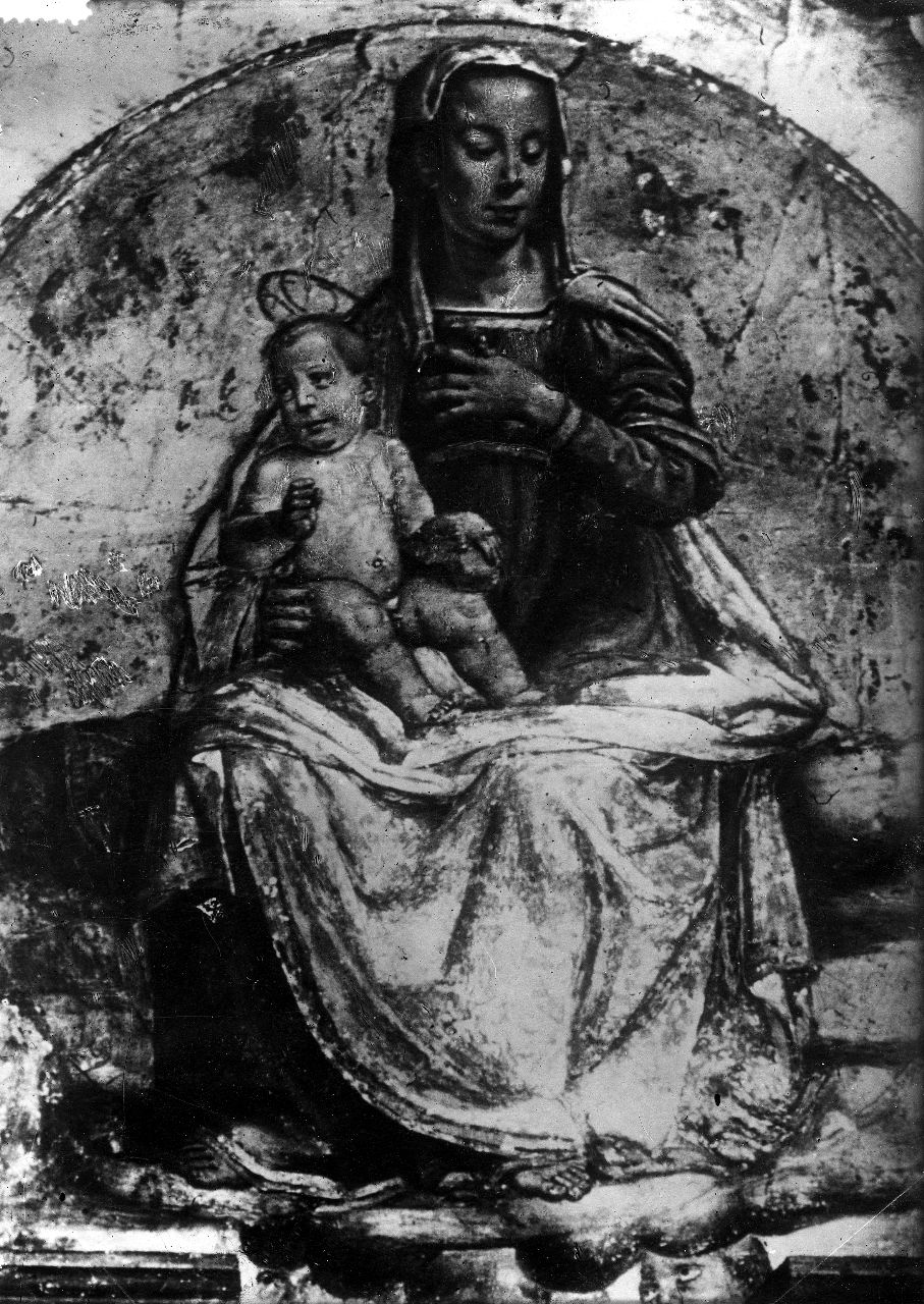 Arezzo. Chiesa SS. Annunziata. Madonna in trono con Bambino (negativo) di Soggi Niccolò, Gabinetto fotografico del Polo Museale Fiorentino (laboratorio) (inizio XX)