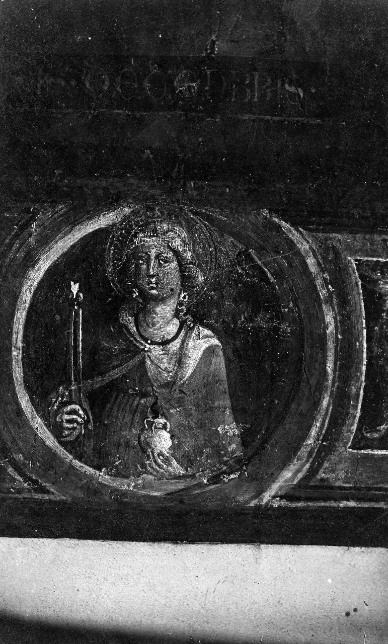 Arezzo- Conservatorio di S. Caterina- zoccolo dell'affresco - Santa (negativo) di Spinelli Parri, Gabinetto fotografico del Polo Museale Fiorentino (laboratorio) (inizio XX)