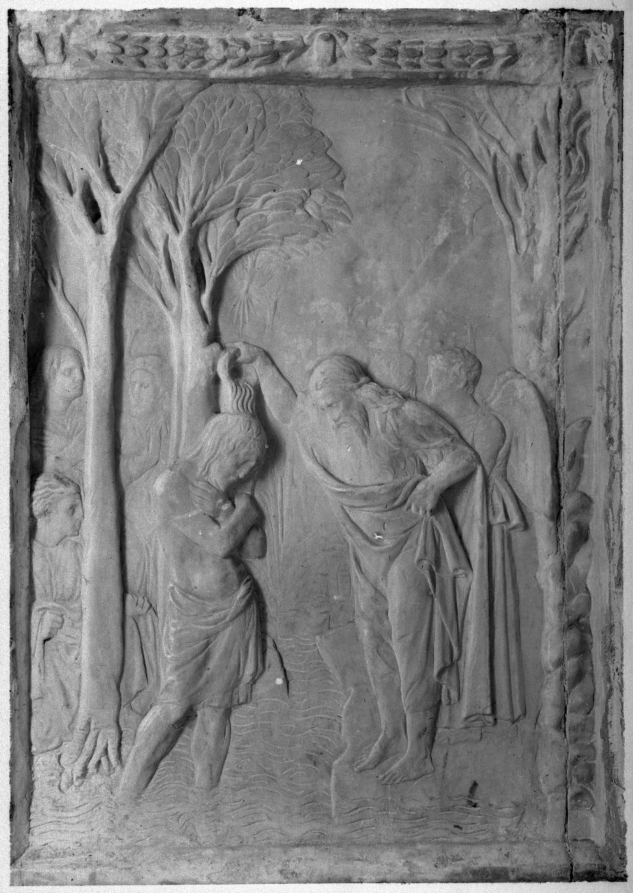 Arezzo - Cattedrale - Fonte battesimale - formella - battesimo di Cristo (negativo) di Donatello (e aiuti), Gabinetto fotografico del Polo Museale Fiorentino (laboratorio) (inizio XX)