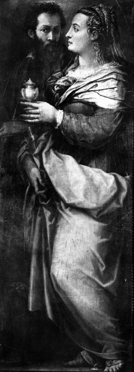 Arezzo- Badia di S. Fiora e Lucilla- particolare dell'altare maggiore - dipinto (negativo) di Vasari Giorgio, Gabinetto fotografico del Polo Museale Fiorentino (laboratorio) (inizio XX)