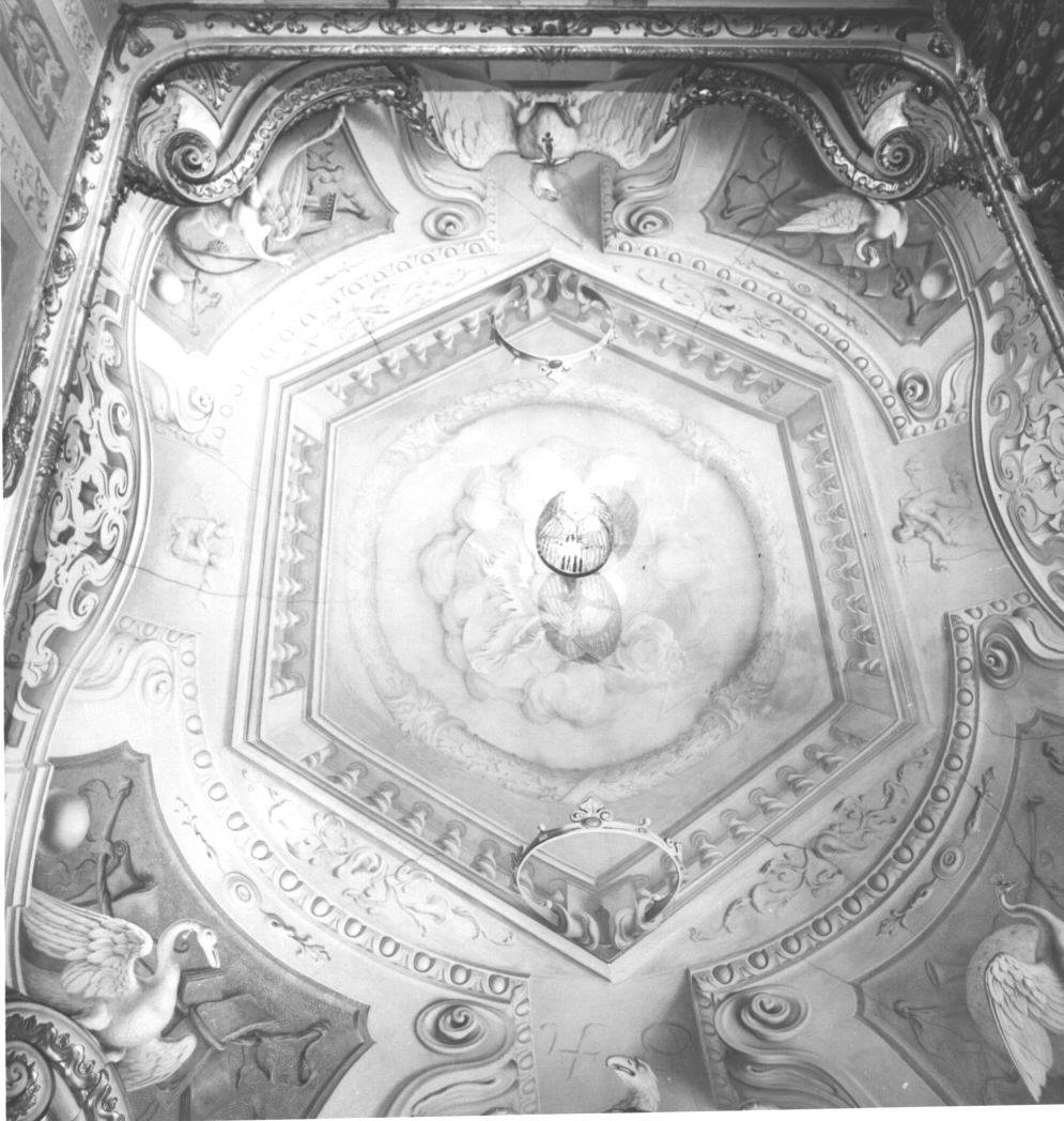 Allegoria dell'Aria, motivi decorativi vegetali / motivi decorativi animali / corona/ putti / strumenti musicali (decorazione plastico-pittorica, complesso decorativo) di Aldrovandini Tommaso, Jacopo Antonio Boni (primo quarto XVIII)