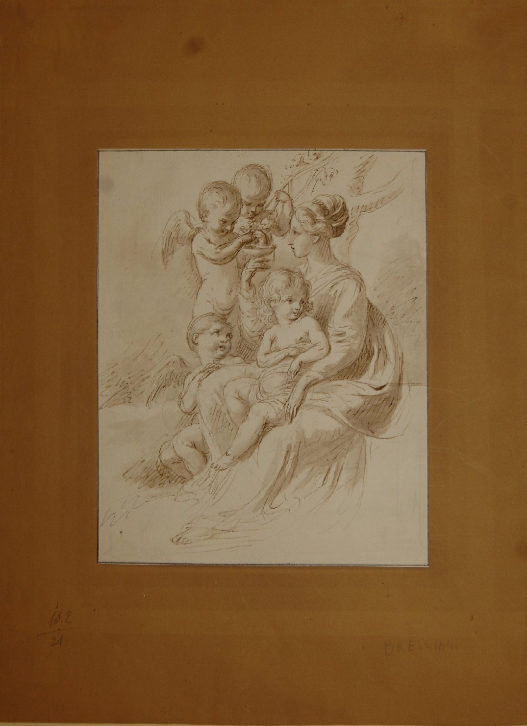 Madonna con Bambino e tre angeli (disegno, opera isolata) di Bresciani, Antonio (attribuito) (seconda metà sec. XVIII)