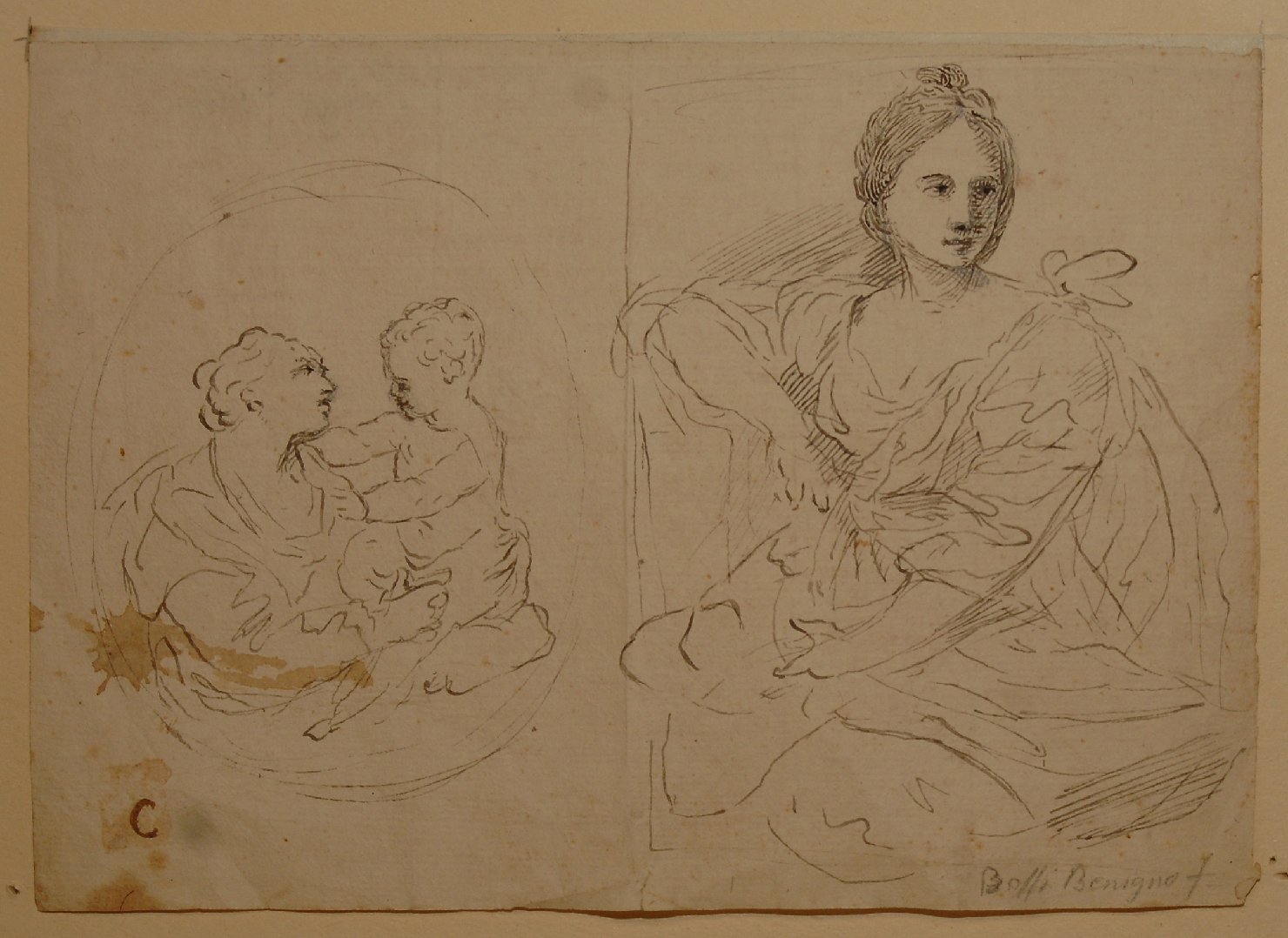 Madonna con Bambino, Santa (disegno, opera isolata) di Bossi Benigno (sec. XVIII)