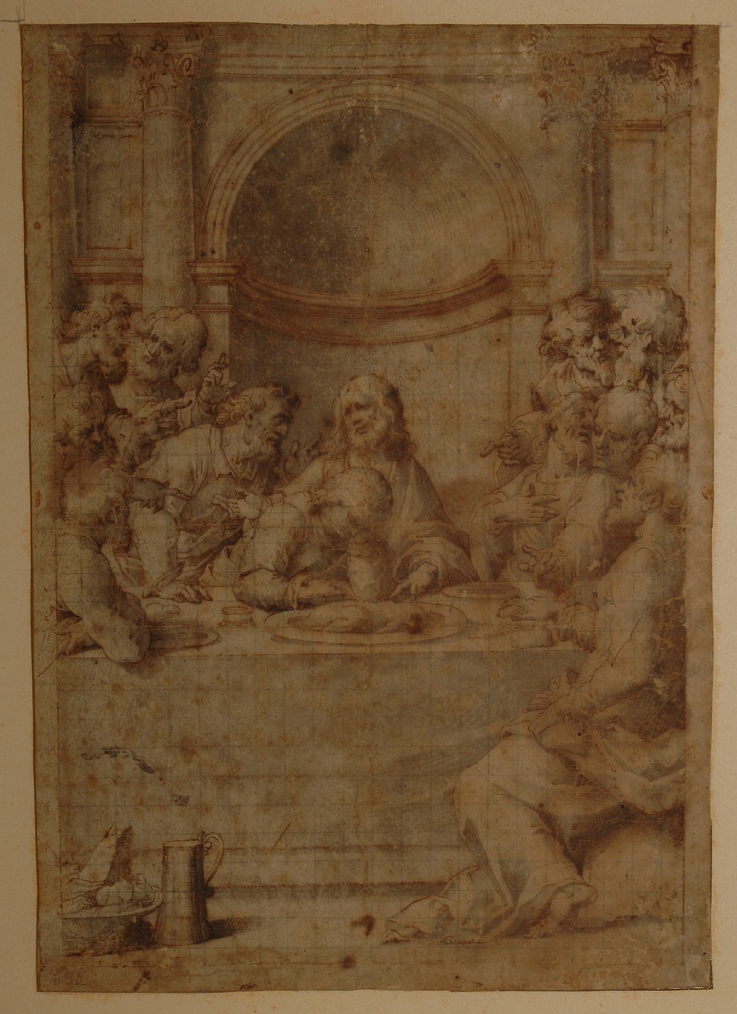 cenacolo (disegno preparatorio, opera isolata) di Trotti Giovan Battista detto Malosso (attribuito) (sec. XVII)