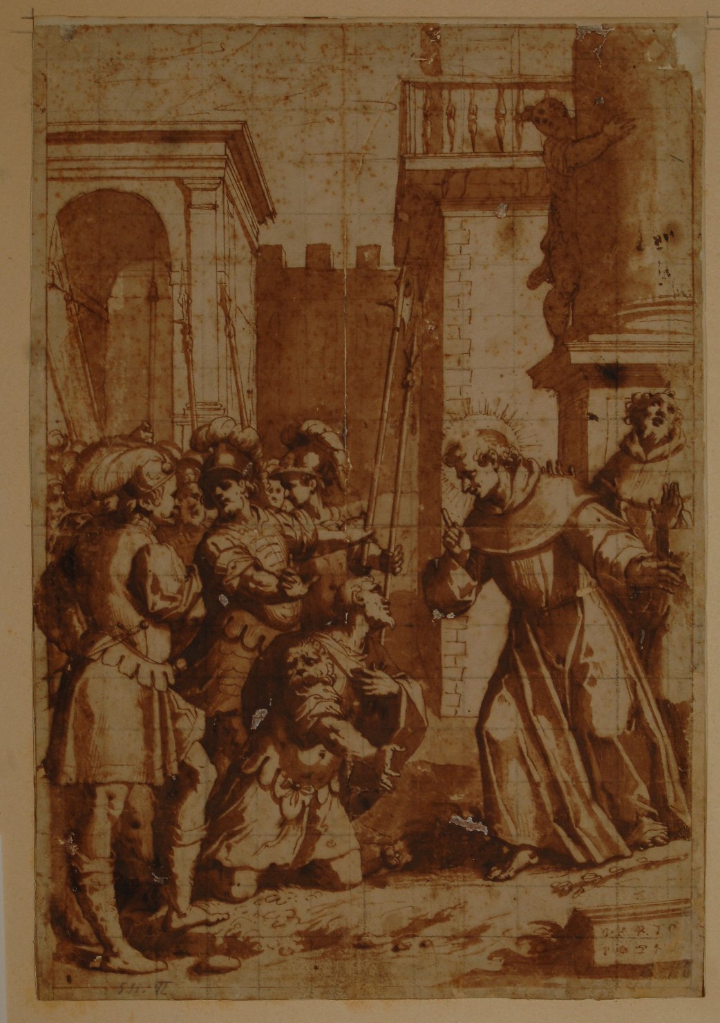 Ezzelino da Romano convertito da Sant'Antonio da Padova (disegno preparatorio, opera isolata) di Trotti Giovan Battista detto Malosso (sec. XVI)
