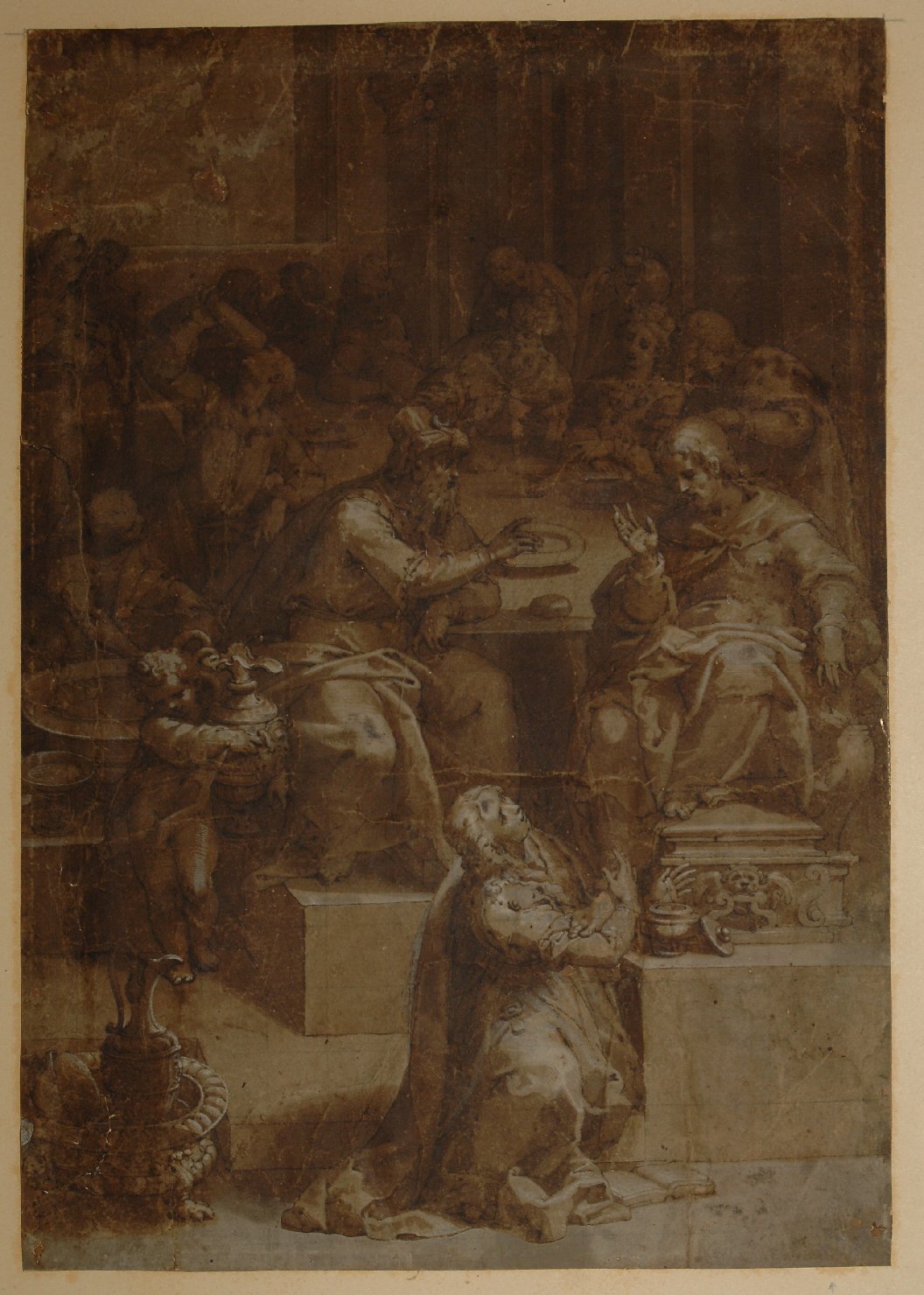 Santa Maria Maddalena unge i piedi di Cristo (disegno preparatorio, opera isolata) di Tinti Giovan Battista (sec. XVI)