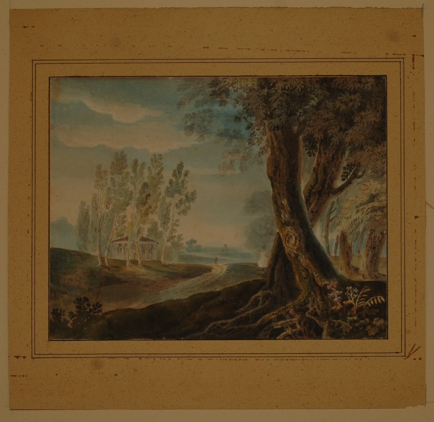 paesaggio con tempio (disegno, opera isolata) di Balzari Claudio Salvatore (secc. XVIII/ XIX)