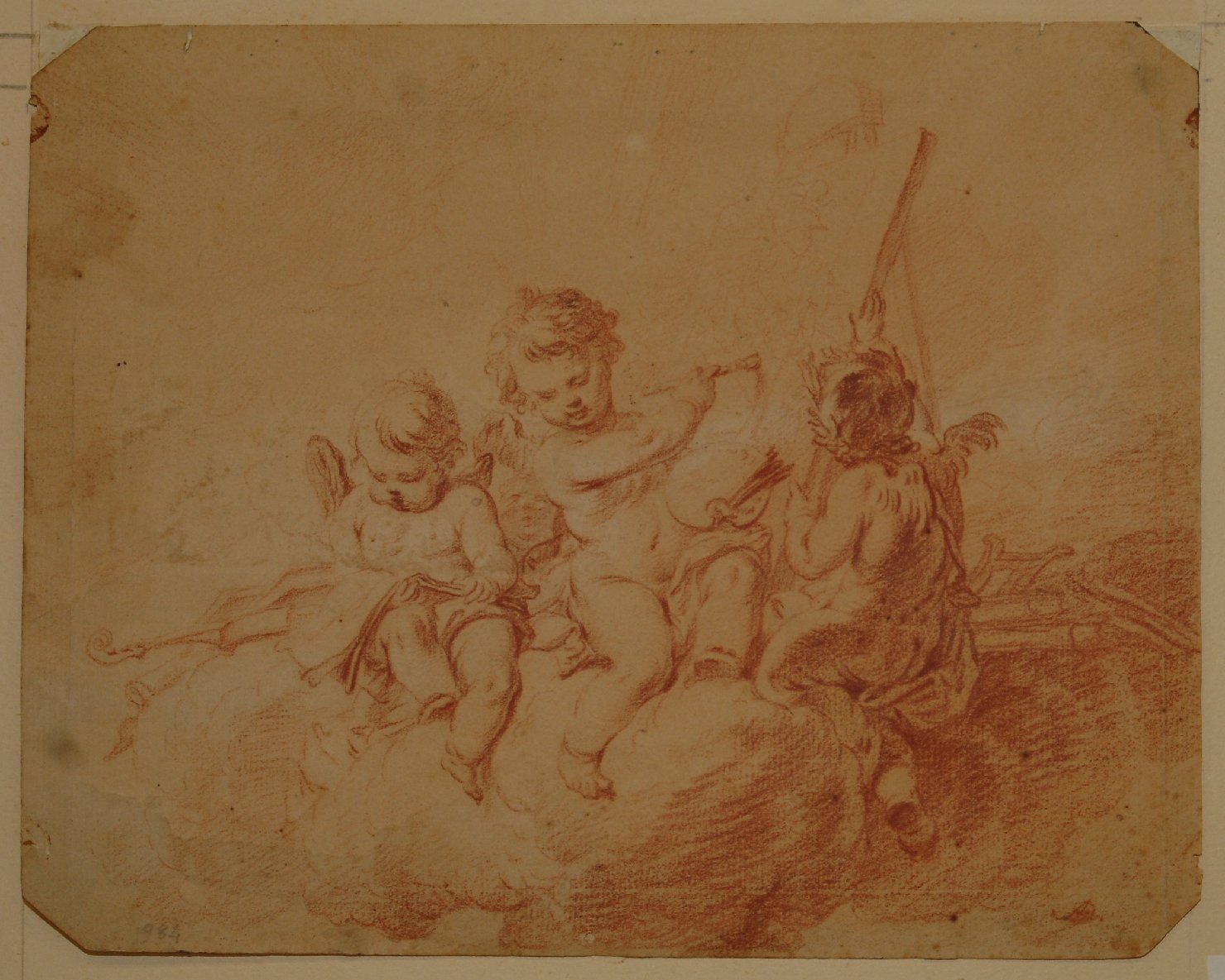 putti con simboli dell'arte (disegno, opera isolata) di Dardani Antonio (secc. XVII/ XVIII)
