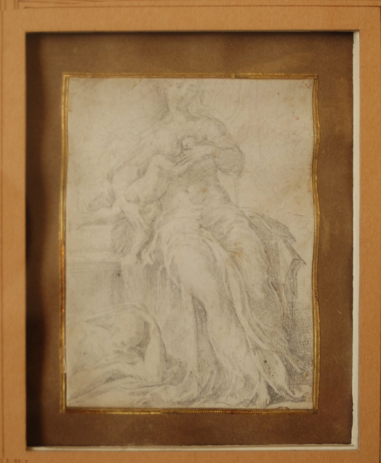 Madonna con Bambino e San Girolamo in meditazione (disegno preparatorio, opera isolata) di Mazzola Francesco detto Parmigianino (sec. XVI)
