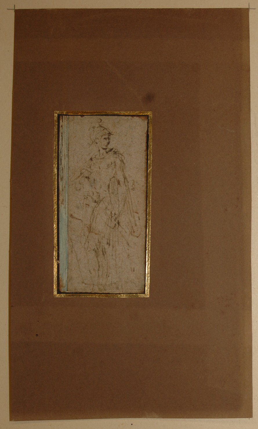 guerriero andante in atto di volgersi indietro (disegno, opera isolata) di Mazzola Francesco detto Parmigianino (attribuito) (sec. XVI)