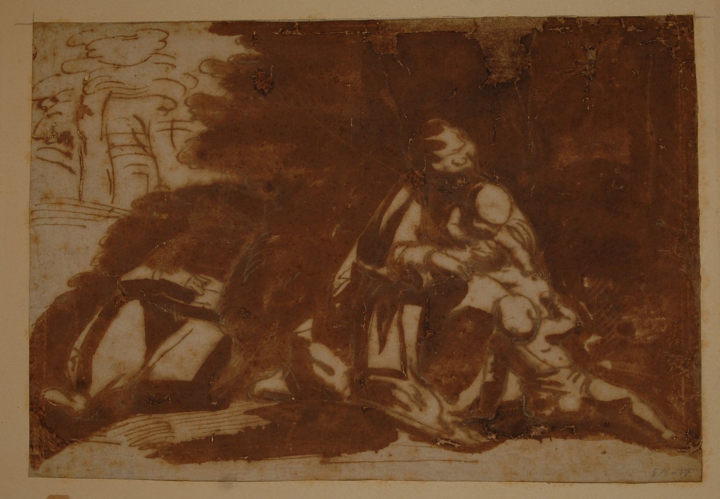Sacra Famiglia con San Giovanni Battista bambino (disegno, opera isolata) di Cambiaso Luca (attribuito) (sec. XVI)