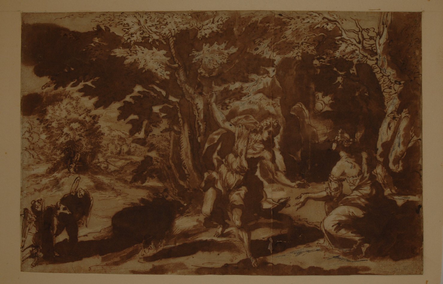 Angelica e Medoro incidono i loro nomi sulla corteccia dell'albero (disegno, opera isolata) di Procaccini Andrea (secc. XVII/ XVIII)