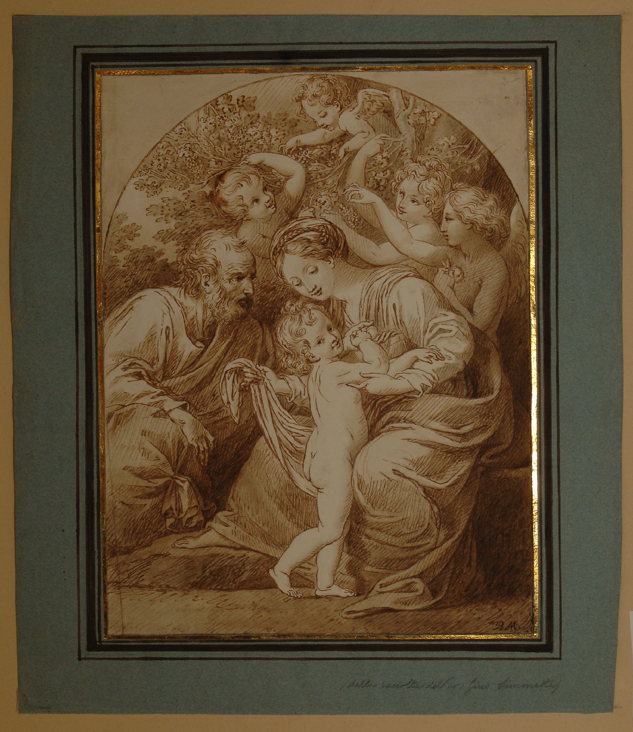 Sacra famiglia con putti vendemmiatori (Riposo nella fuga in Egitto?) (disegno, opera isolata) di Martini Biagio (sec. XIX)