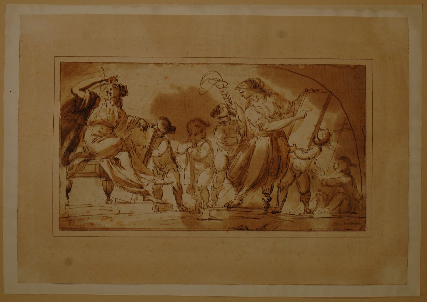 Le Scienze, Le scienze (le Scienze matematiche: allegorie con donne e putti) (disegno, opera isolata) di Martini Biagio (sec. XVIII)