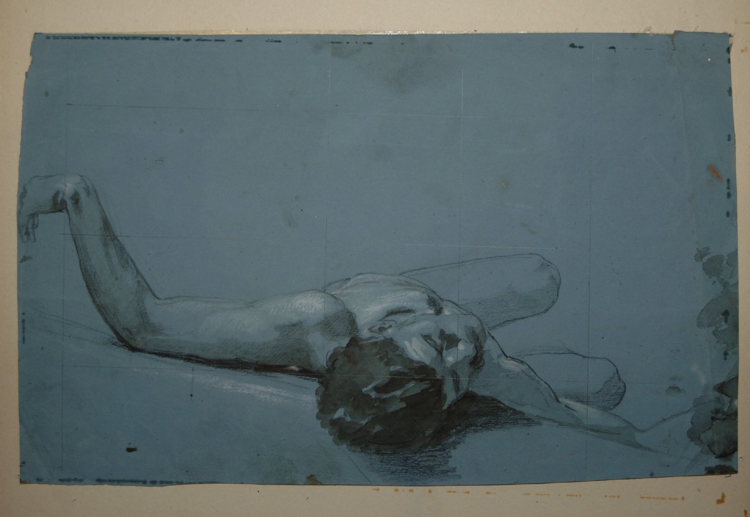 uomo nudo visto di scorcio (disegno preparatorio, opera isolata) di Barilli Cecrope (sec. XIX)