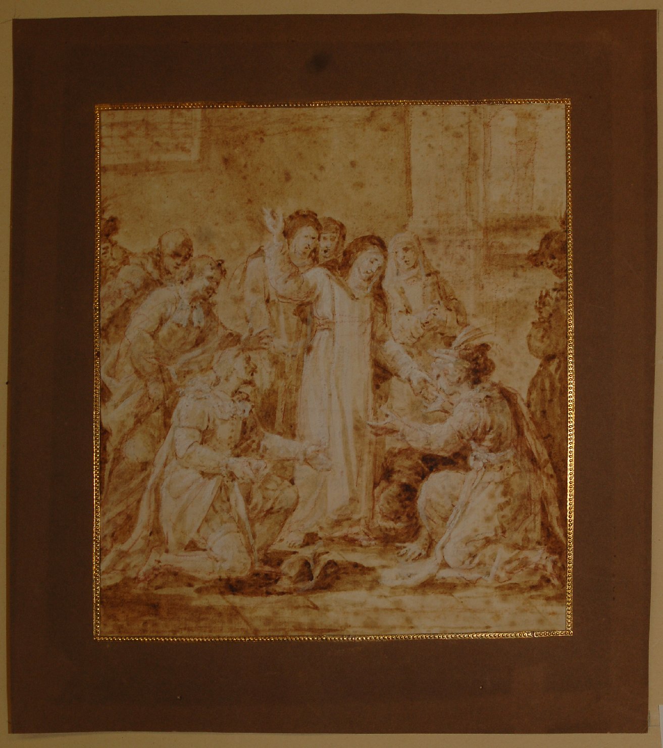 opere della Beata Stefana Quinzani, gentiluomini e donne genuflessi davanti ad una monaca (disegno, opera isolata) di Muzzi Domenico (sec. XVIII)