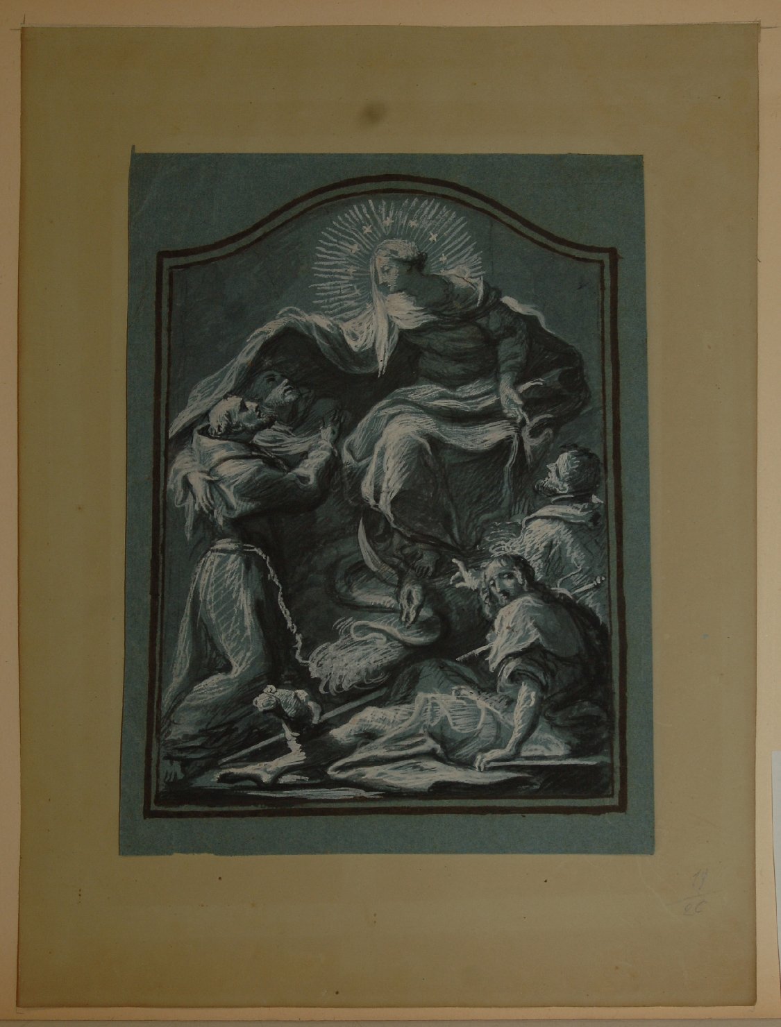 Madonna della Concezione e quattro Santi (disegno, opera isolata) - ambito emiliano (secc. XVI/ XVII)