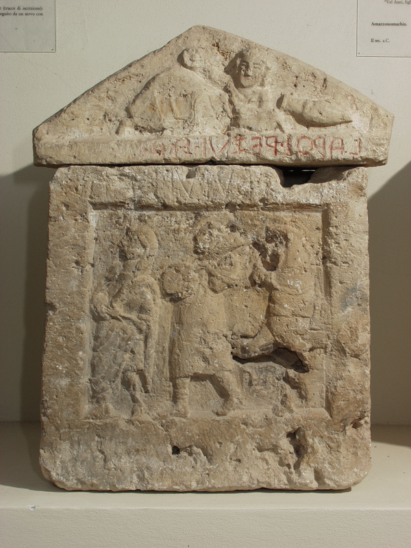 partenza del defunto (urna/ cineraria, cassa, cubica, decorata) - bottega perugina (II a.C)