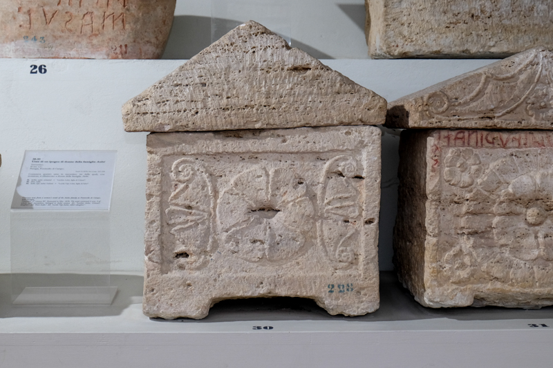urna/ cineraria, coperchio, displuviato, liscio (II a.C)