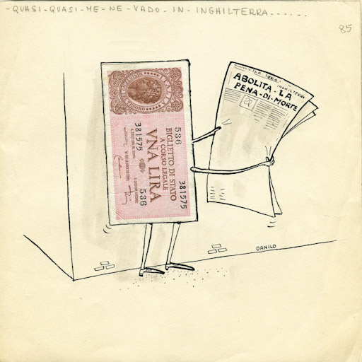 Una lira, Banconota della lira italiana (disegno, opera isolata) di Aquisti Danilo (attribuito) (sec. XX)