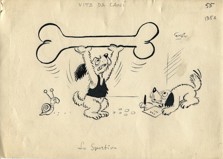 Vita da cani, Due cani (disegno, opera isolata) di Congiu Mariano (attribuito) (sec. XX)
