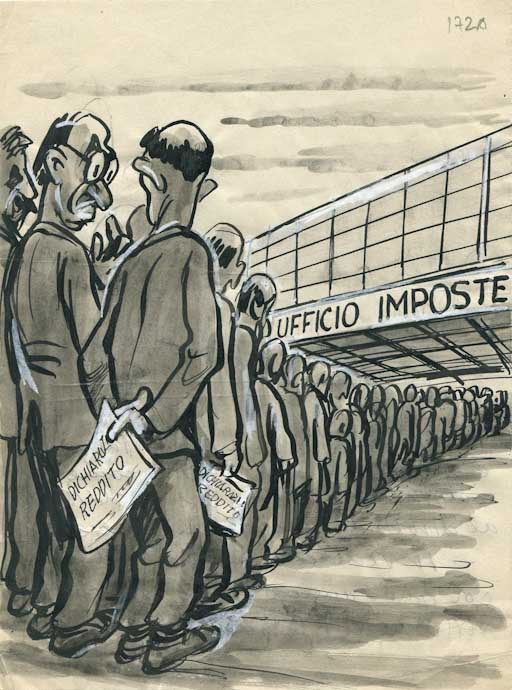 Le dichiarazioni sul reddito, Figure maschili (disegno, opera isolata) di Russo Giuseppe detto Girus (attribuito) (sec. XX)