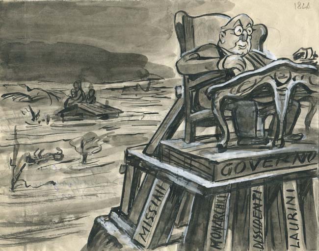 El Tornado al Polesine e il ritorno a Montecitorio, Figura maschile (disegno, opera isolata) di Russo Giuseppe detto Girus (attribuito) (sec. XX)