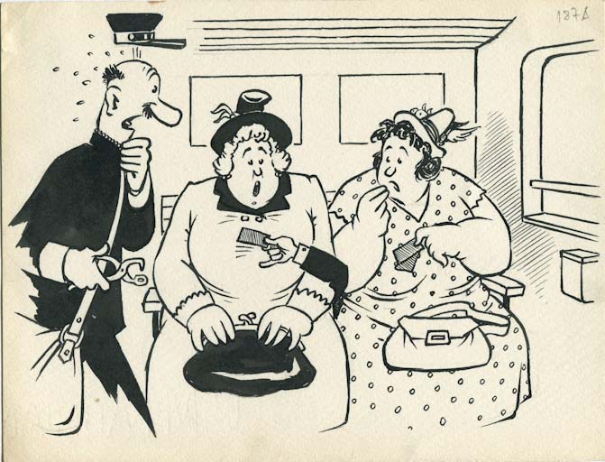 Biglietto, prego, Figure femminili e figura maschile (disegno, opera isolata) di Walter Faccini detto Walti (attribuito) (sec. XX)