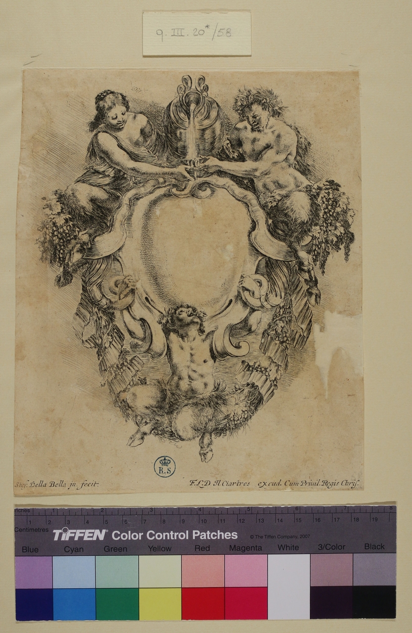 Cartella ornamentale, cartella ornamentale (stampa tagliata) di Stefano Della Bella (metà sec. XVII)